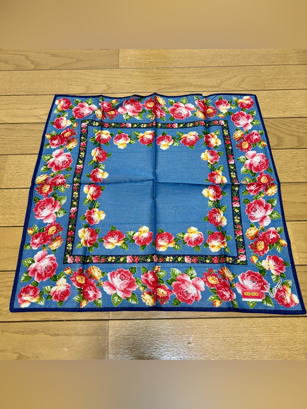 KENZO Multicolor Floral 100% Cotton Handkerchief/Bandana/Scarf size 44cm 17.5” - Picture 7 of 9